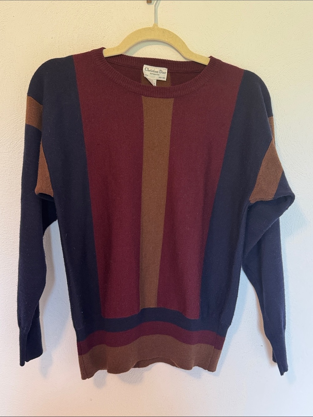 Dior Men’s Burgundy, Navy & Brown Striped Crewneck Sweater